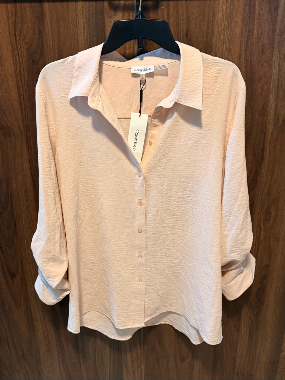 NWT Calvin Klein Women's Pale Pink Button-Front Blouse, Size Large